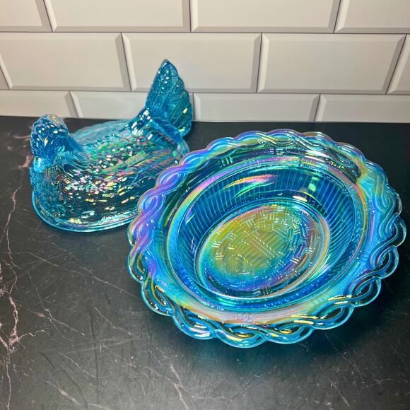 Mosser Buffet Blue Carnival Hen on Nest *GLOWS* - Picture 4 of 8